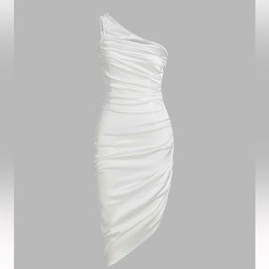 White Satin Asymmetrical Dress